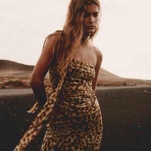 Zara Strapless Leopard Print Top - Brown & Tan